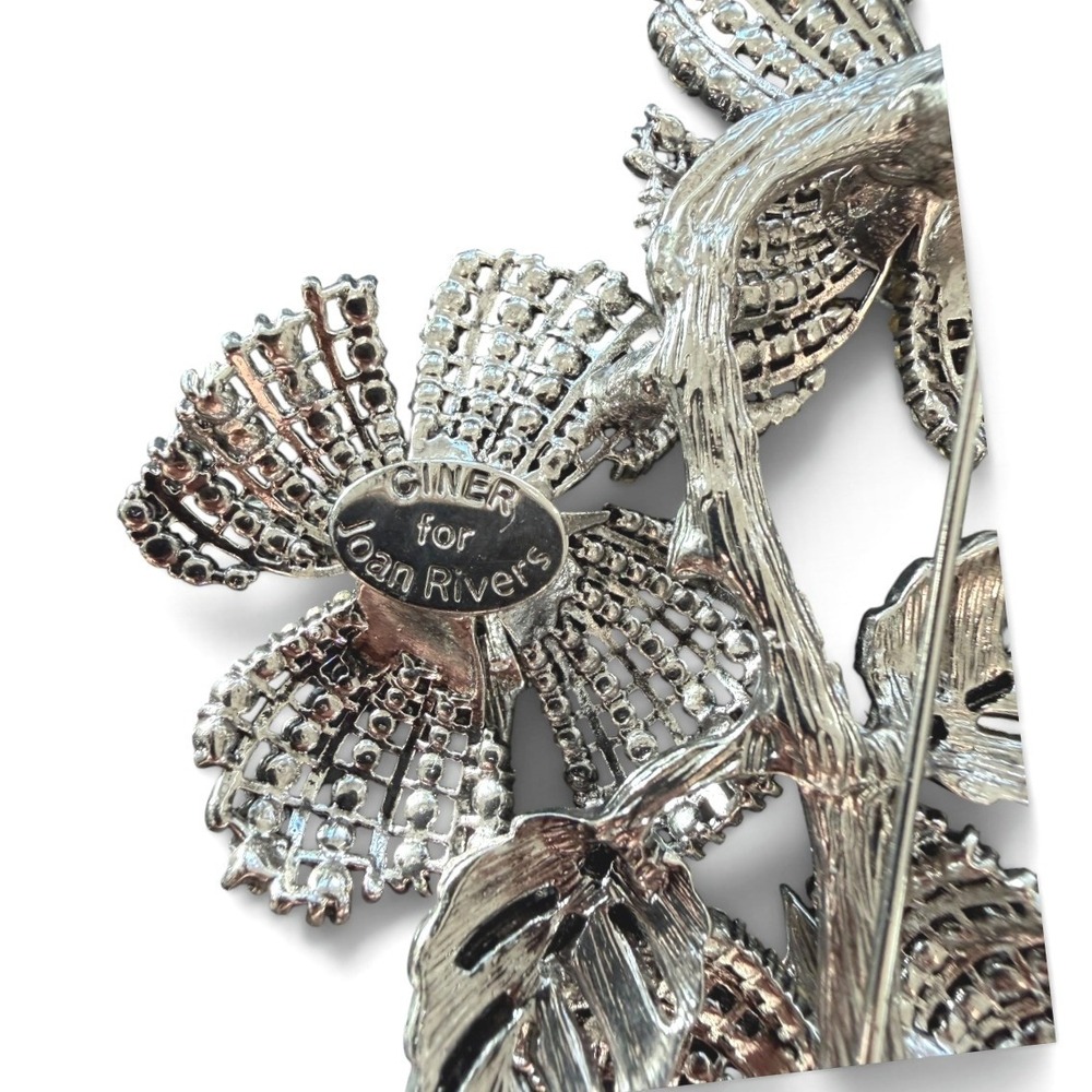 Joan Rivers Ciner Crystal Rhinestone Triple Floral Statement Brooch - Picture 6 of 10